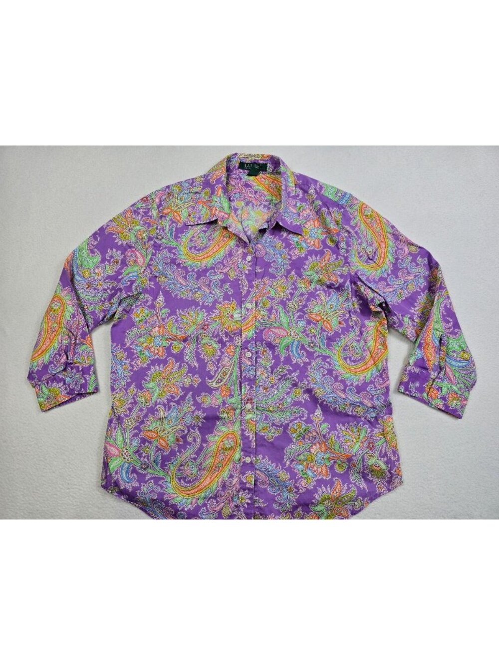 Lauren Ralph Lauren Womens Paisley Long Sleeve Shirt Large Purple 100% Cotton